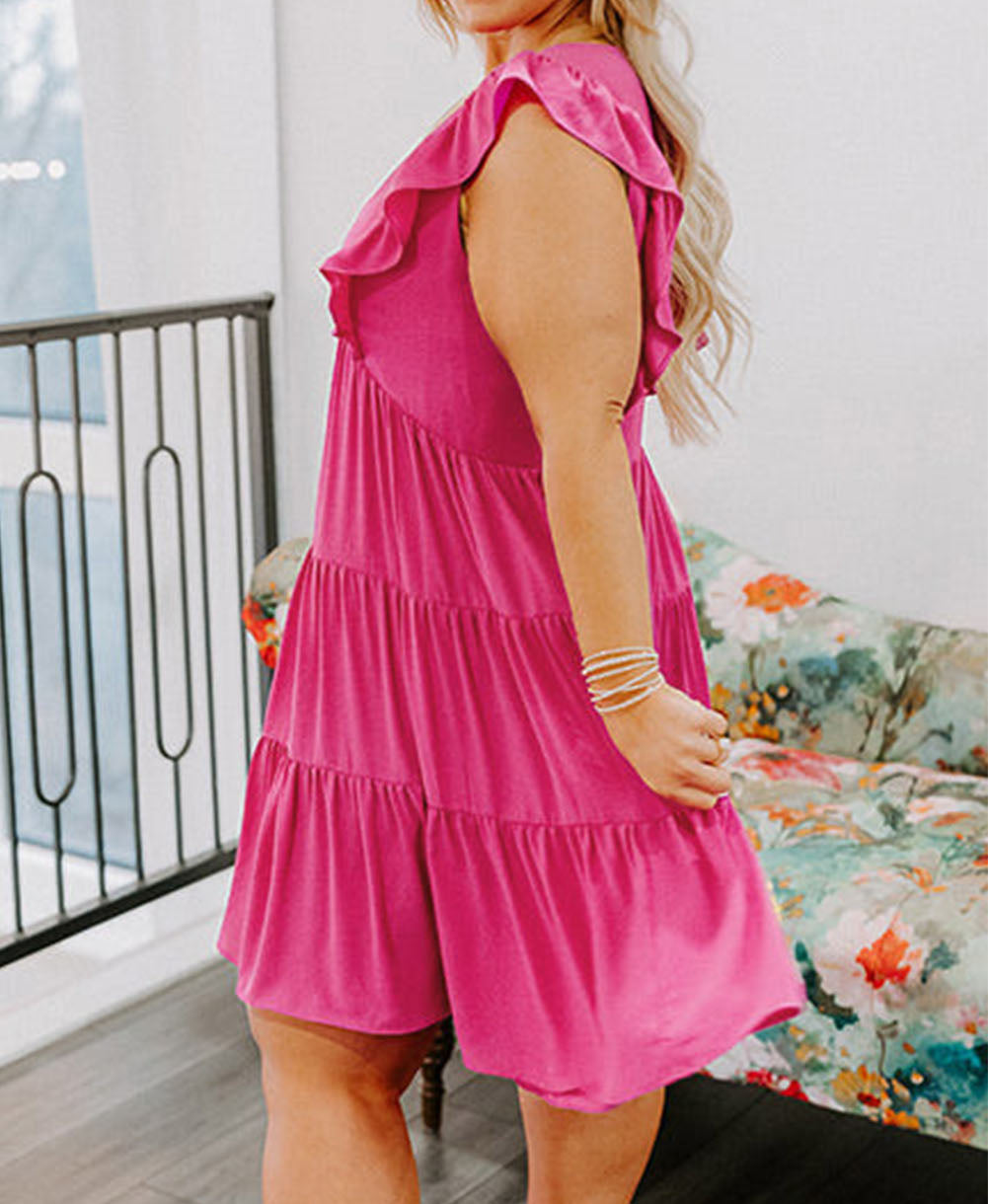 Rose Plus Size Ruffled Sleeveless Babydoll Mini Dress
