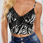 Black Zebra Print Sexy V Neck Spaghetti Strap Tank Top