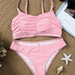 Pink Ruched Bikini Solid 2pcs Swimsuit