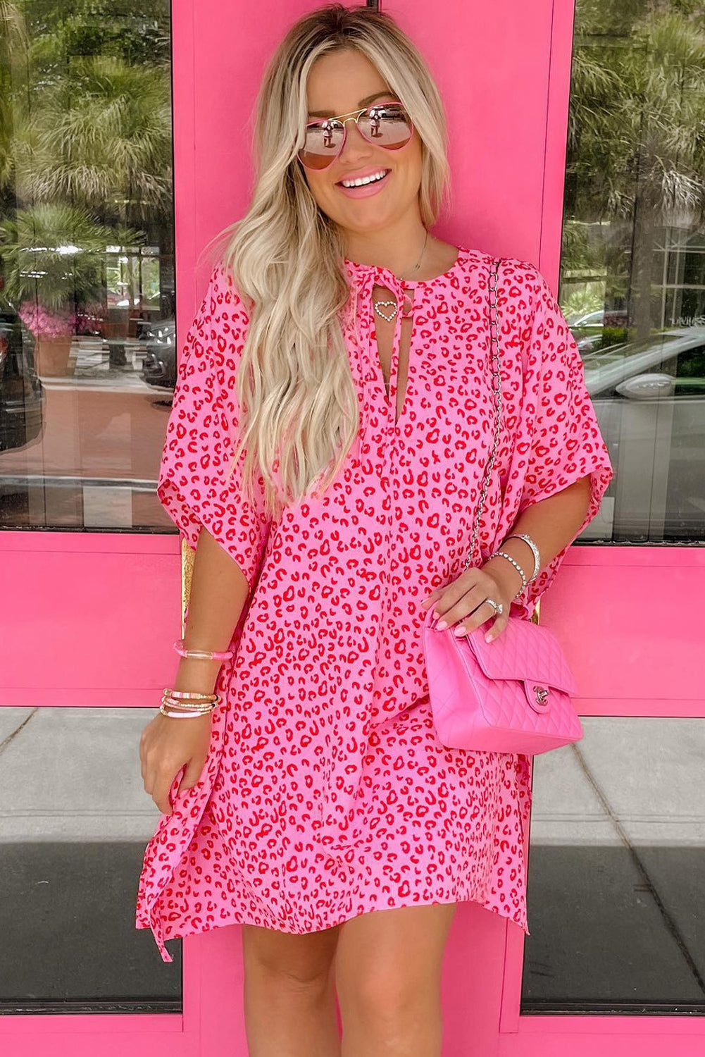Leopard Animal Print Half Sleeve Shift Dress