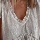 Frilled V Neck Metallic Crinkle Blouse
