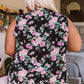 Black Plus Size Floral Print Ribbon V Neck Tank Top
