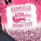 Pink MUSIC CITY Nashville Leopard Bleach Graphic Tee