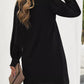 Black Split V Neck Ruffled Sleeves Shirt Dress