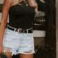 One Shoulder Fringed Long Sleeve Bodysuit
