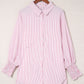 Smocked Cuffed Striped Boyfriend Shirt with Pocket