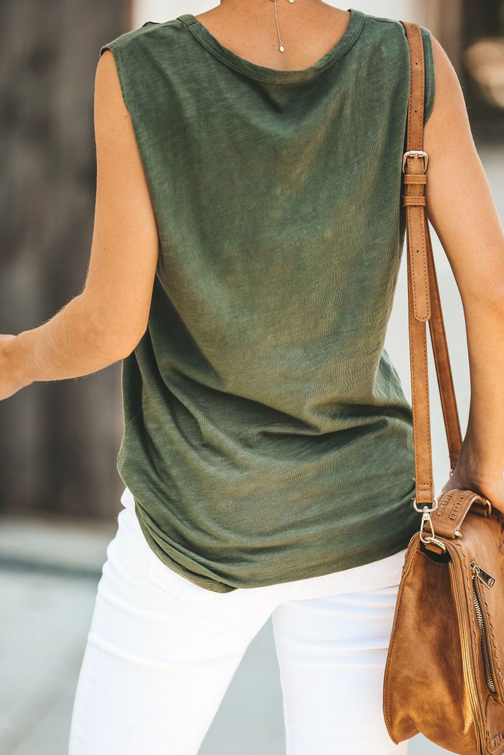 Broken Hole Detail Sleeveless Crew Neck Black Tank Top