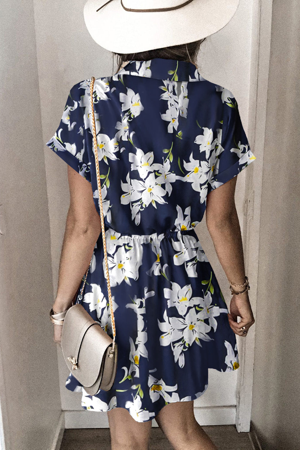 Dot Shirt Collar Short Sleeve Mini Dress