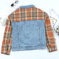 Sky Blue Medium Wash Plaid Sleeves Denim Jacket