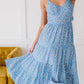 Sky Blue Floral Tie Back Long Dress