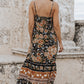 Black Retro Boho Floral Tassel Tie Maxi Dress