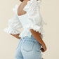 White Ruffle Puff Sleeve Crop Top