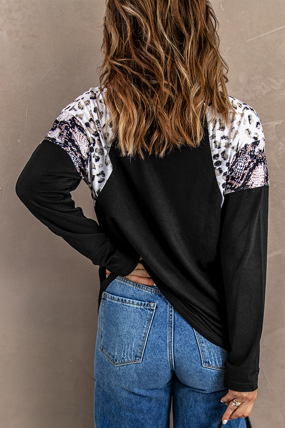 Long Sleeve Top With Leopard Snakeskin Print