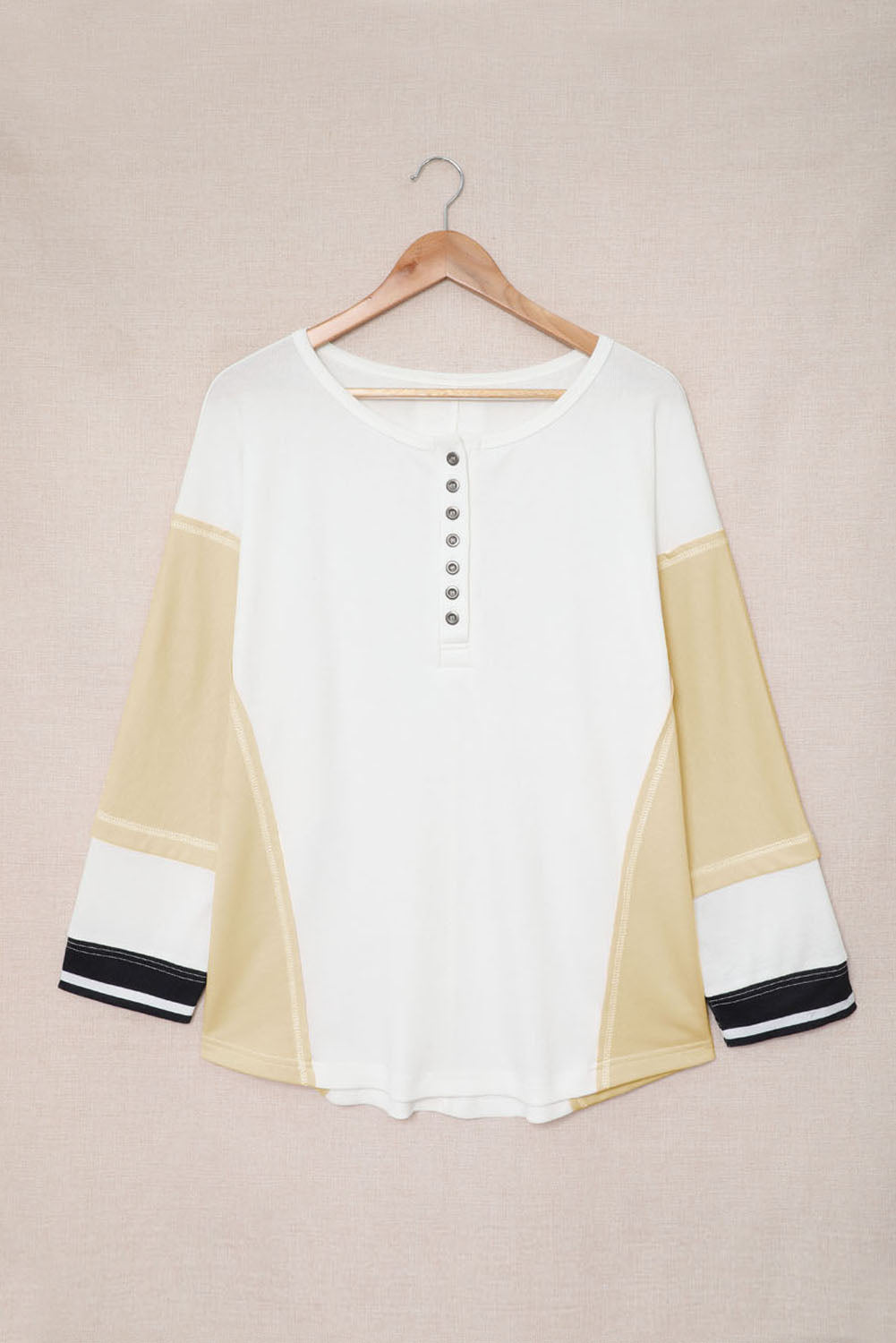 Color Block Buttoned Henley Top