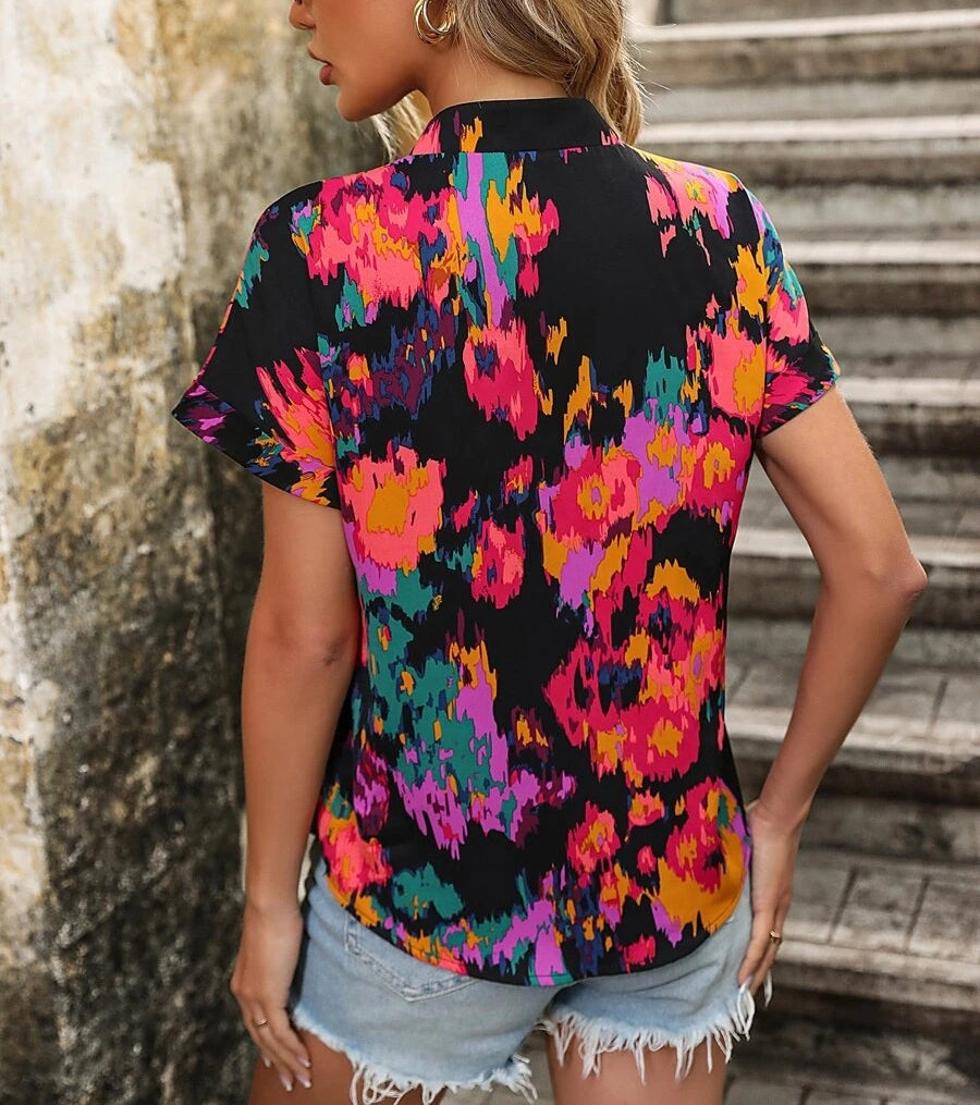 Summer fashion floral pattern V-neck short sleeve