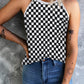 Black Plaid O Neck Sleeveless Tank Top