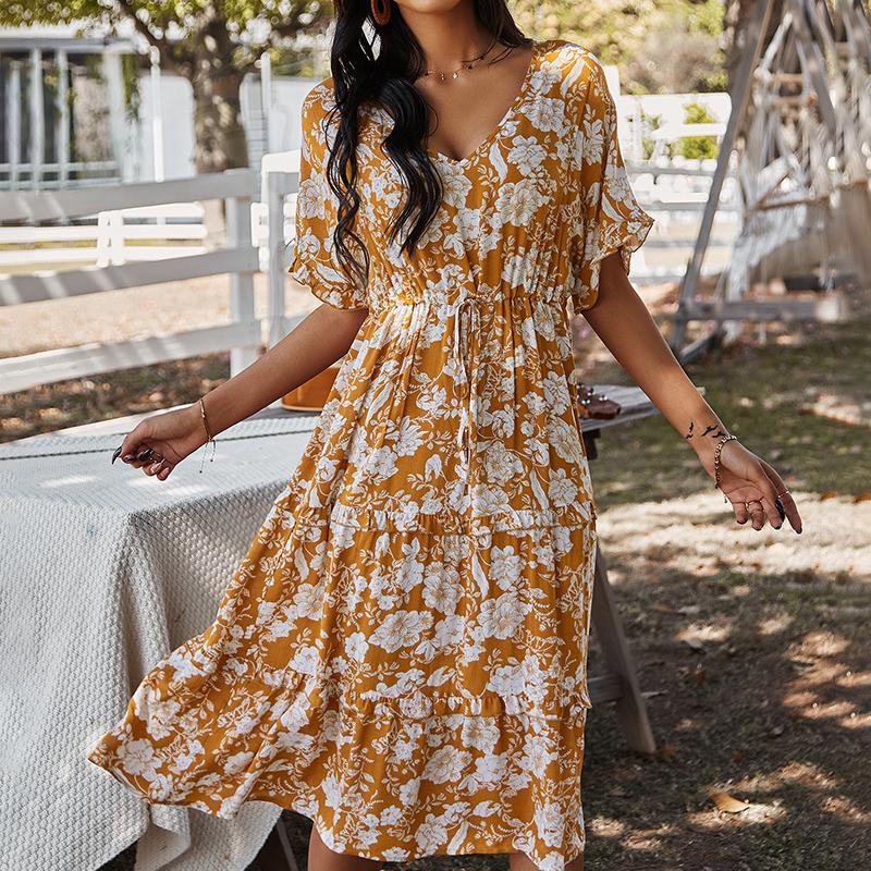 Spring and summer long printed dresses