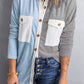 Colorblock Fleece Pockets Buttoned Shirt