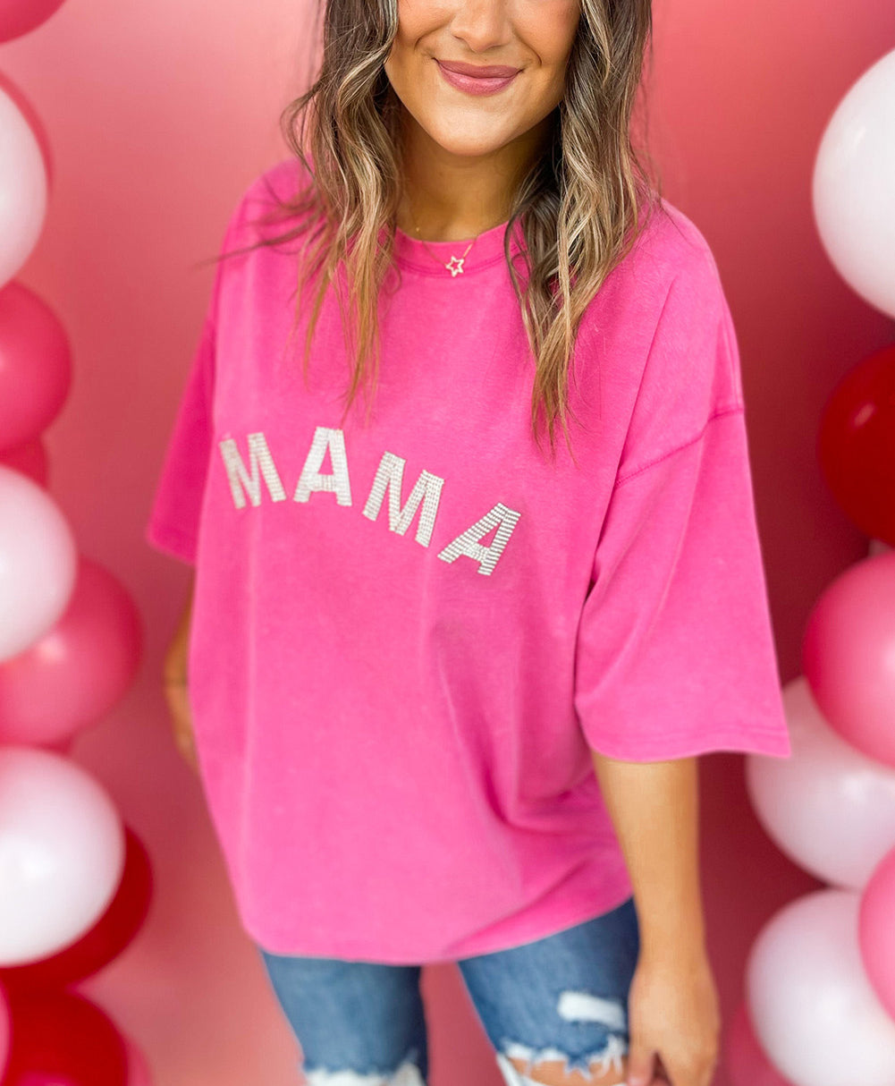 Rose Rhinestone MAMA Graphic T Shirt