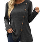 Button Split Knitted Round Neck Long Sleeve Top
