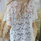 White Floral Lace Crochet Short Sleeve Open Front Kimono