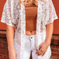 White Floral Lace Crochet Short Sleeve Open Front Kimono