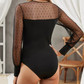 Polka Dot Mesh Splicing Long Sleeve Bodysuit