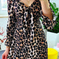 Leopard Print Puff Sleeve Knot Mini Dress