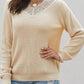 Lace Collar V Neck Ribbed Sweater
