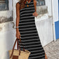 Stripe Print Open Back Sleeveless Maxi Dress with Slits