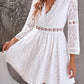 White Lace V Neck See-through Sleeve Mini Dress