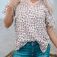 Buttons Neck Ruffled Sleeve Leopard Top