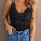Black Lace Overlay Strappy Hollow-out Tank Top