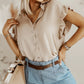 Khaki Ruffle Short Sleeve Button Up Shirt