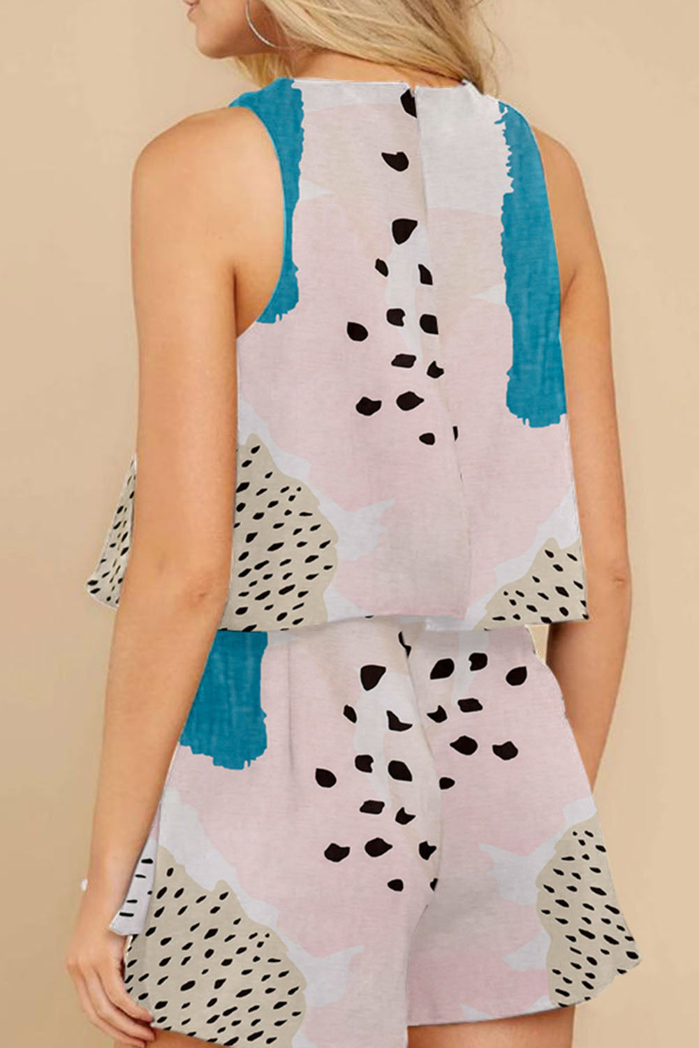 Sky Blue Abstract Print Sleeveless Romper