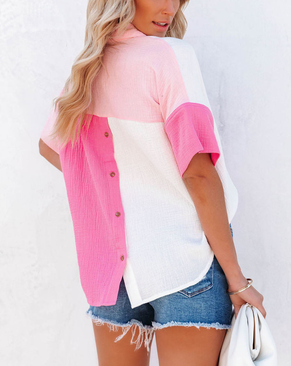 Rose Collared Neck Color Block Polo Shirt