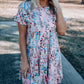 Short Sleeves Floral Print Tiered Ruffled Dress