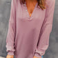 Buttoned V Neck Cotton Loose Fit Top