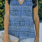 Blue Print Lace Shoulder Tank Top