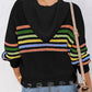 Striped Detail Zip Up Hooded Sweater Cardigan