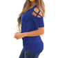 Round Neck Short Sleeve Off Shoulder Panel Top