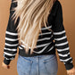 Striped Turtleneck Long Sleeve Sweater with Buttons