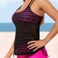 Rose Color Block Lace Drawstring Tie Tankini Set