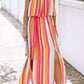 Stripe Overlay Strapless Maxi Dress with Slits