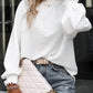 White Frilled Smocked Neck Textured Bishop Sleeve Blouse