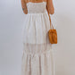 White Embroidered Spaghetti Straps Maxi Dress with Pearls