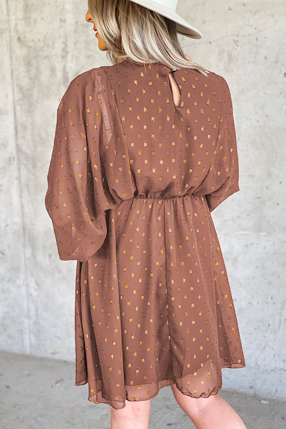 Swiss Dot Bubble Sleeves Chiffon Dress