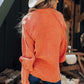 Orange Ruffled Shirred Waffle Knit Pocketed Long Sleeve Shirt