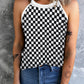 Black Plaid O Neck Sleeveless Tank Top