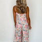 White Floral Spaghetti Straps Wide Leg Jumpsuit